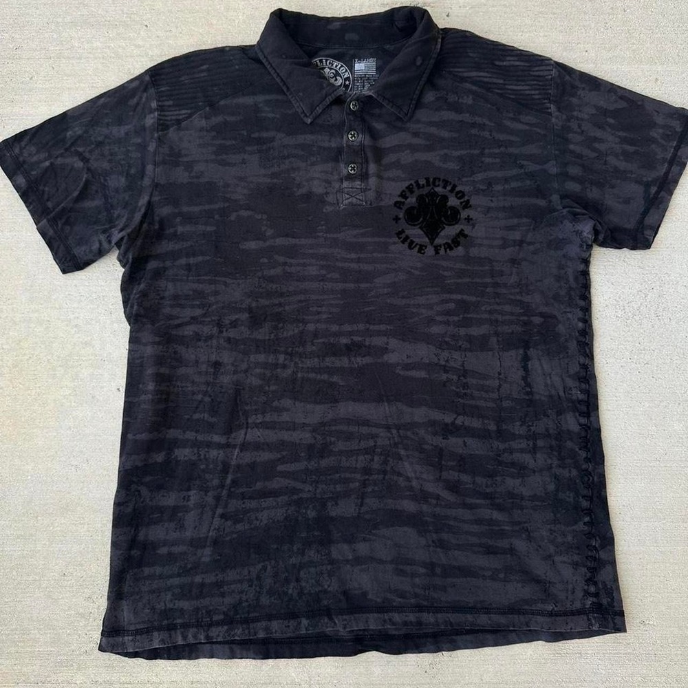 Vintage Y2K Affliction Alternative Graphic Polo Shirt Size XL